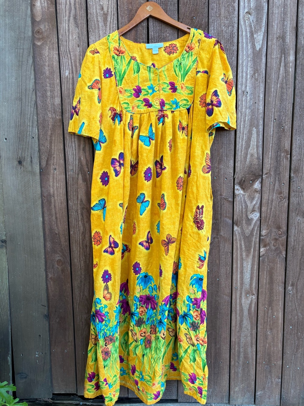 Only Necessities Yellow Floral Butterfly Mumu House Dress